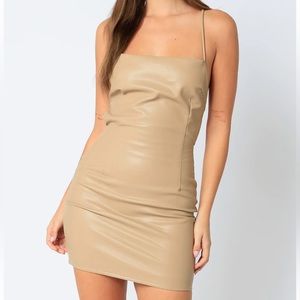 Olivaceous _ faux leather tie back mini dress